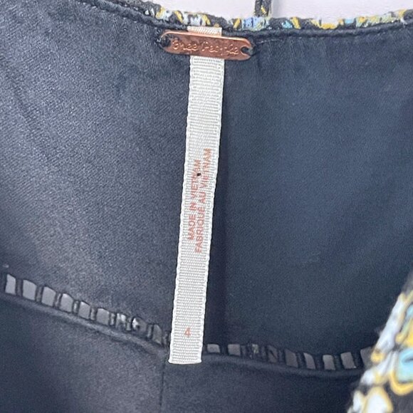 Free People Boheme Mini Dress Womens Size 4 Black Combo Long Sleeve Boho Ruffle - Picture 9 of 14